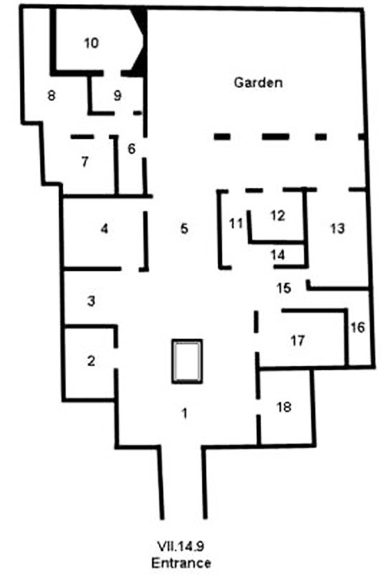 VII.14.9 Pompeii. Casa di V. Popidius or Casa delle Colombe
Room Plan